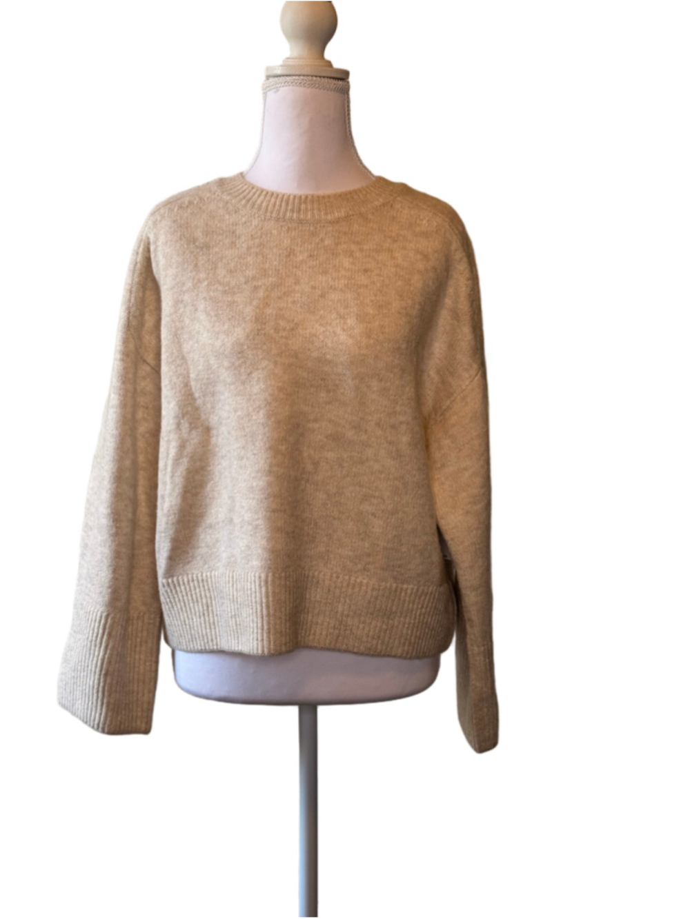 CeCe Beige Oversized Crewneck Sweater Small Side Slit Soft Knit